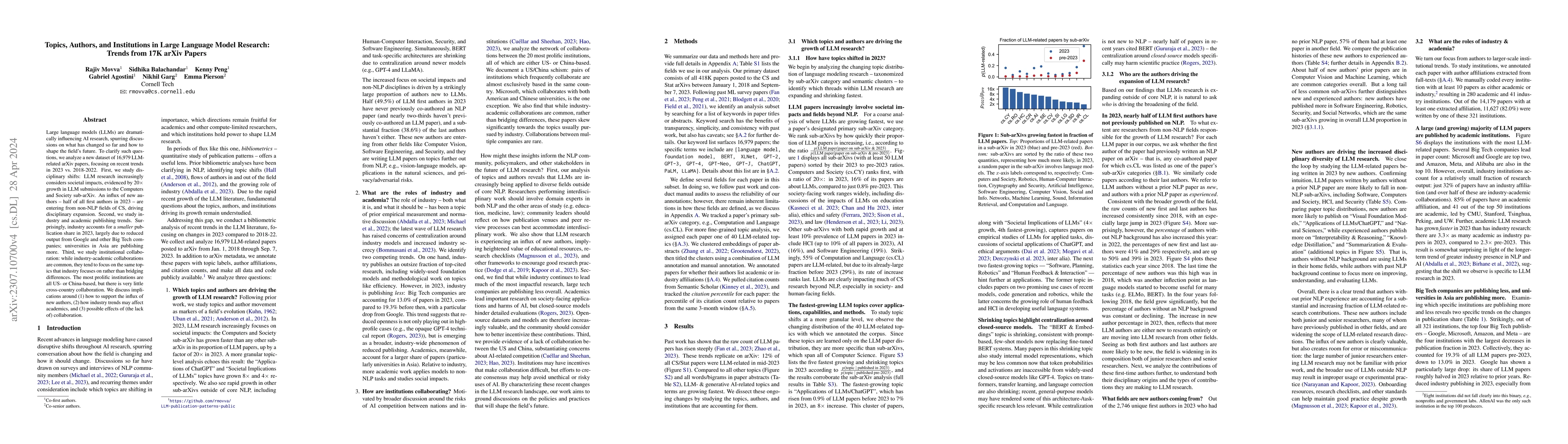 Thumbnail for Topics, Authors, and Institutions in Large Language Model Research:
  Trends from 17K arXiv Papers