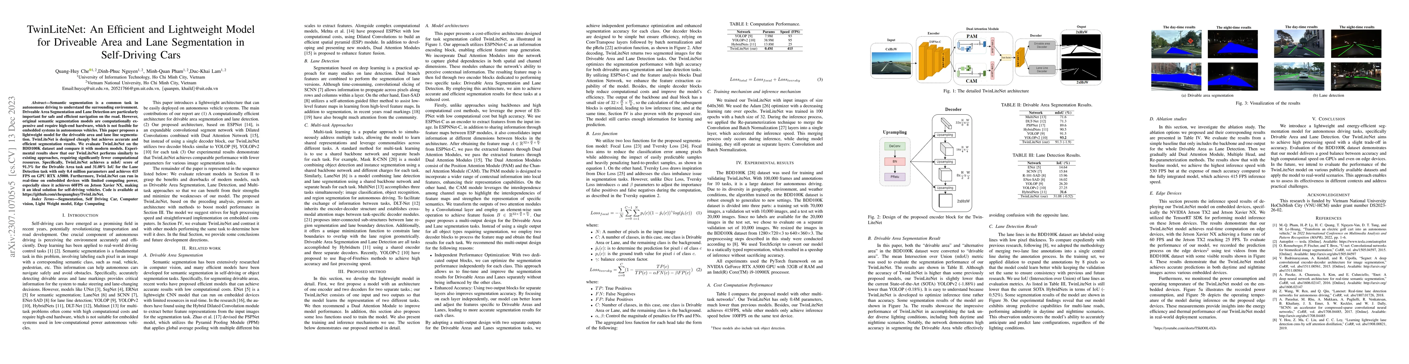 Thumbnail for TwinLiteNet: An Efficient and Lightweight Model for Driveable Area and
  Lane Segmentation in Self-Driving Cars