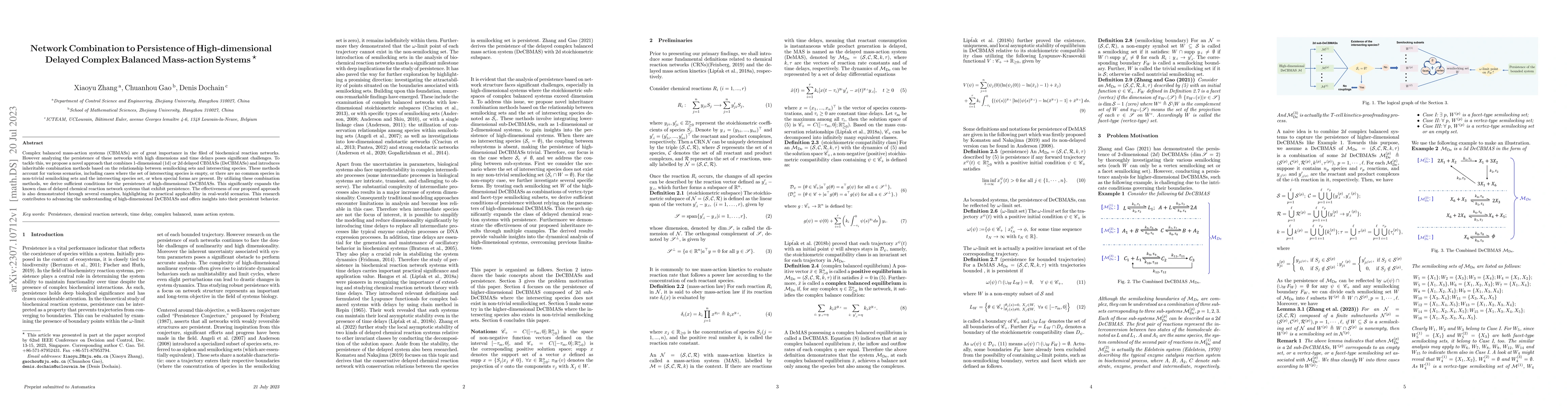 Thumbnail for Network Combination to Persistence of High-dimensional Delayed Complex
  Balanced Mass-action Systems