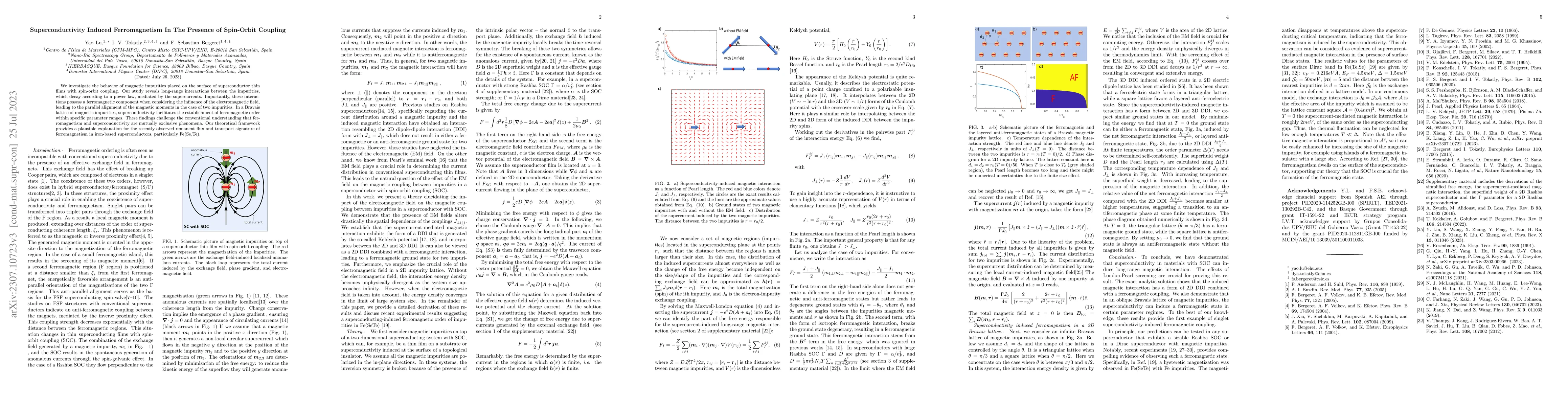 Thumbnail for Superconductivity Induced Ferromagnetism In The Presence of Spin-Orbit
  Coupling
