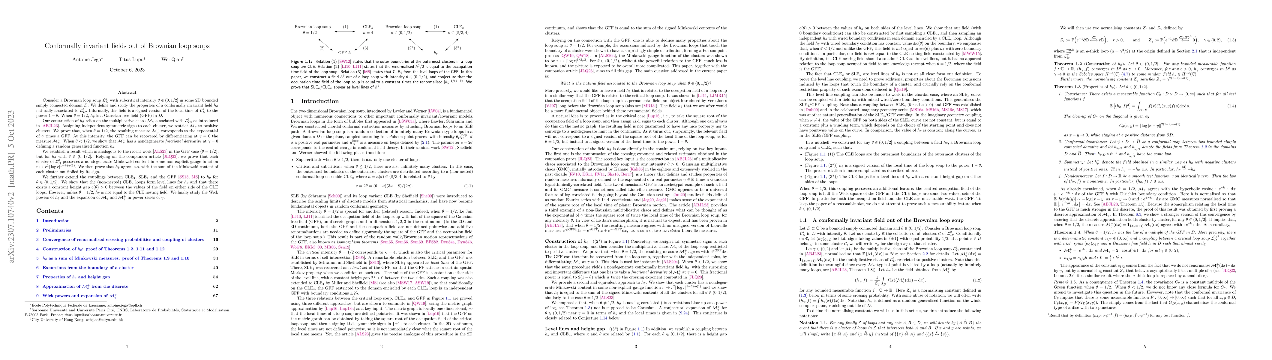 Thumbnail for Conformally invariant fields out of Brownian loop soups