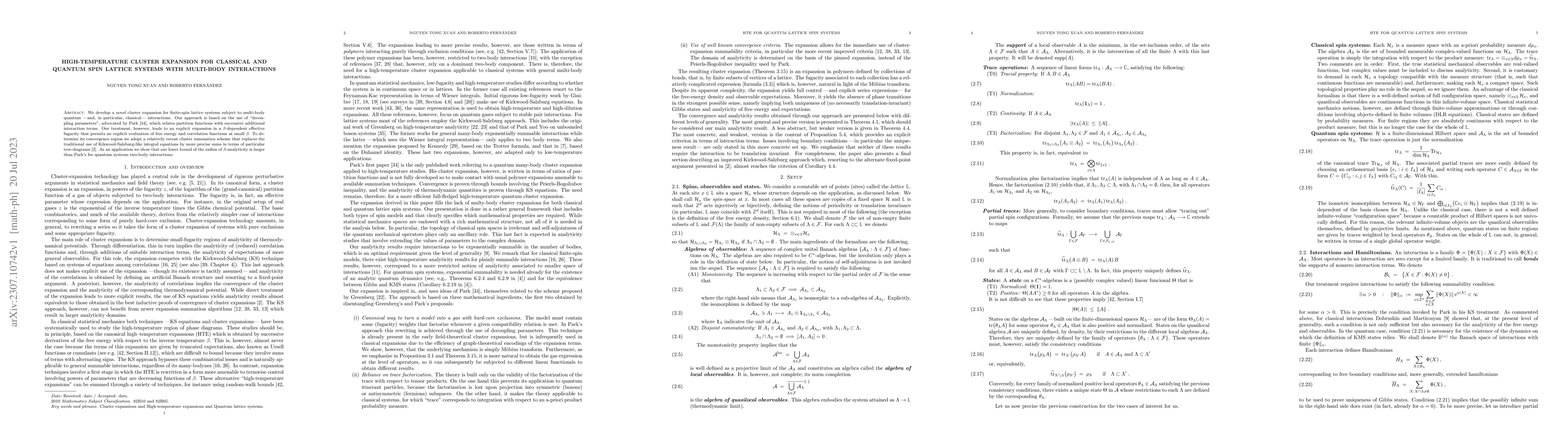 Thumbnail for High-temperature cluster expansion for classical and quantum spin
  lattice systems with multi-body interactions