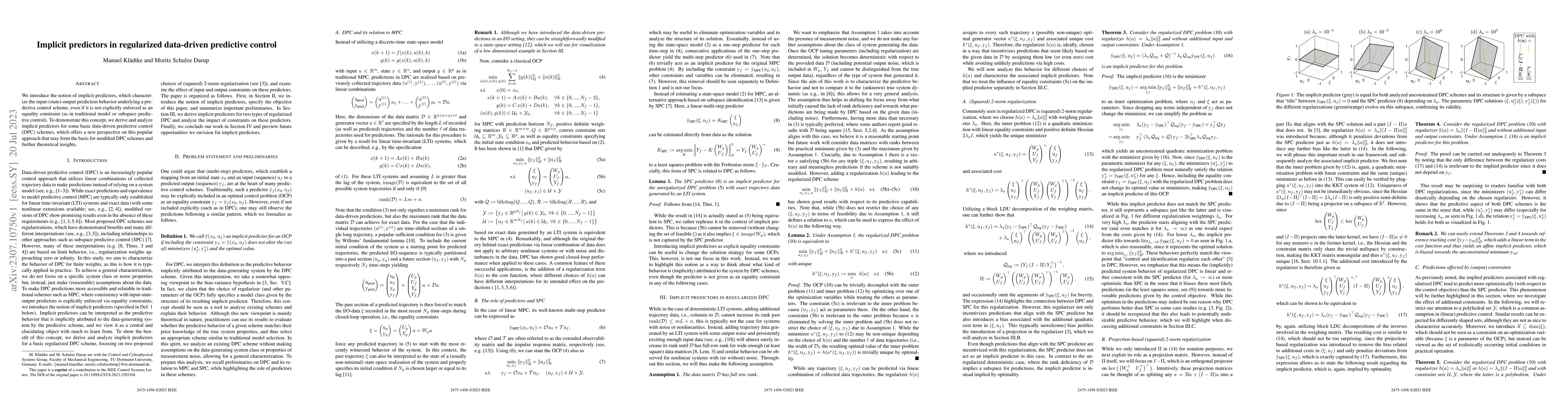 Thumbnail for Implicit predictors in regularized data-driven predictive control