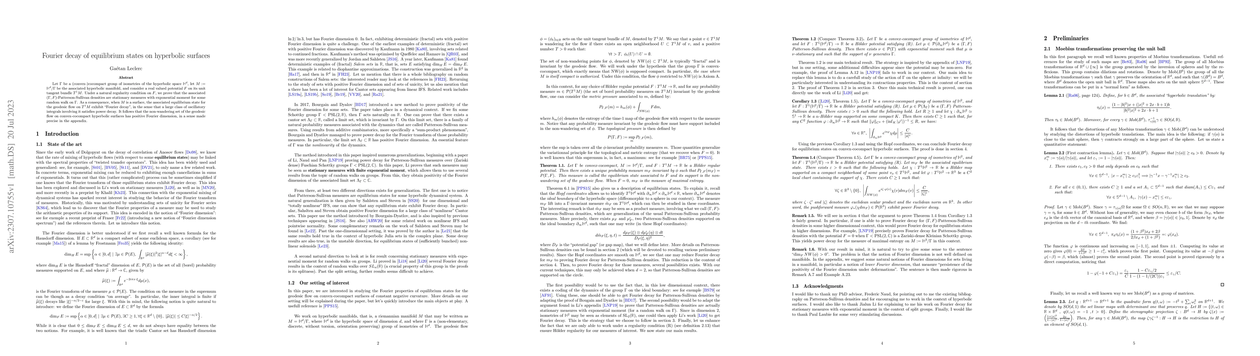 Thumbnail for Fourier decay of equilibrium states on hyperbolic surfaces