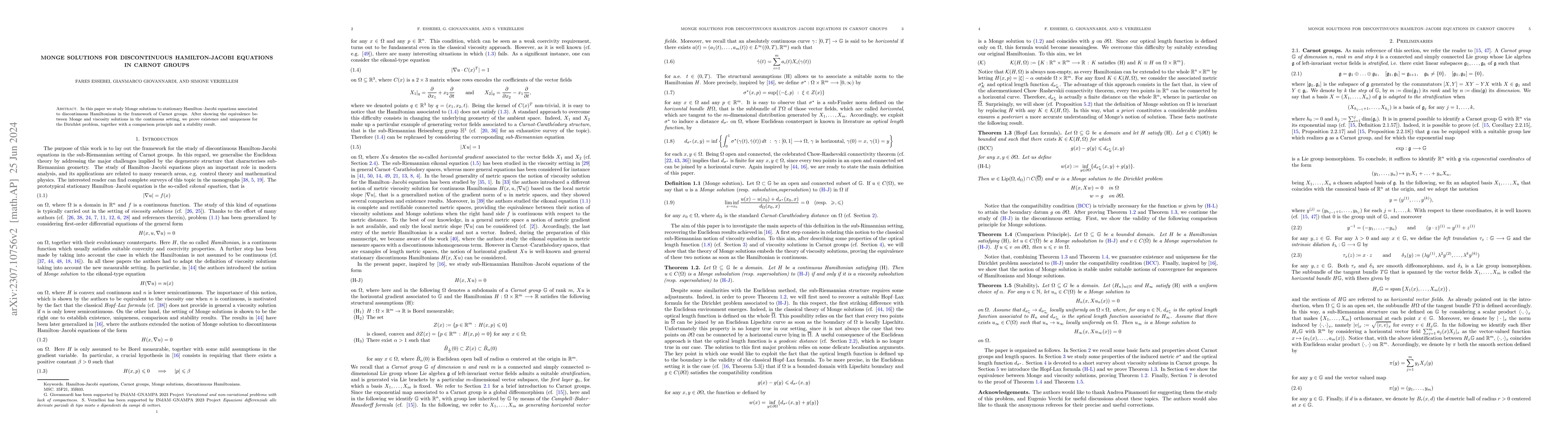 Thumbnail for Monge solutions for discontinuous Hamilton-Jacobi equations in Carnot
  groups