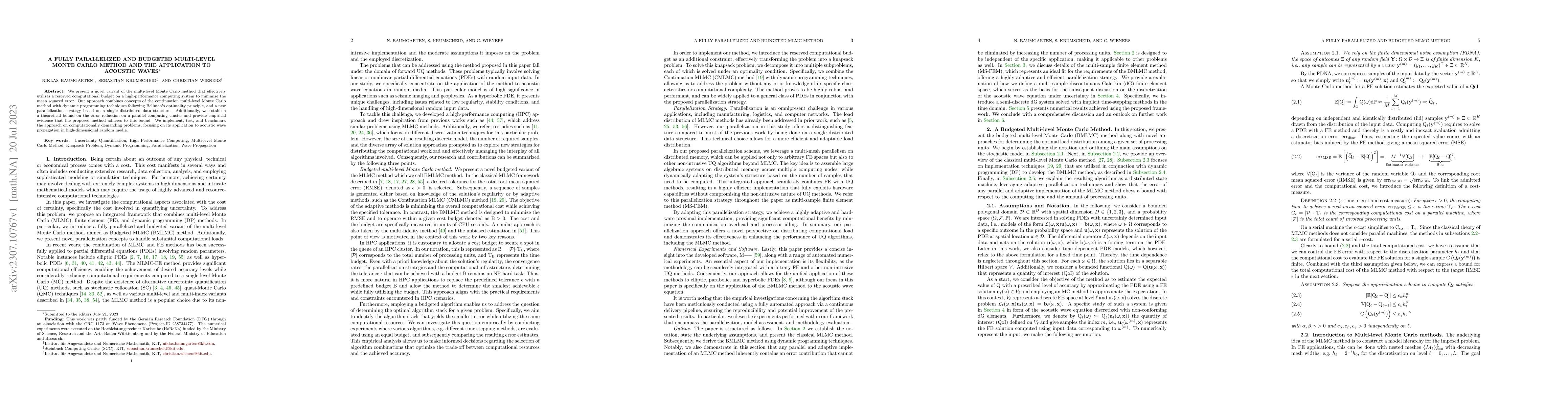 Thumbnail for A Fully Parallelized and Budgeted Multi-Level Monte Carlo Method and the
  Application to Acoustic Waves