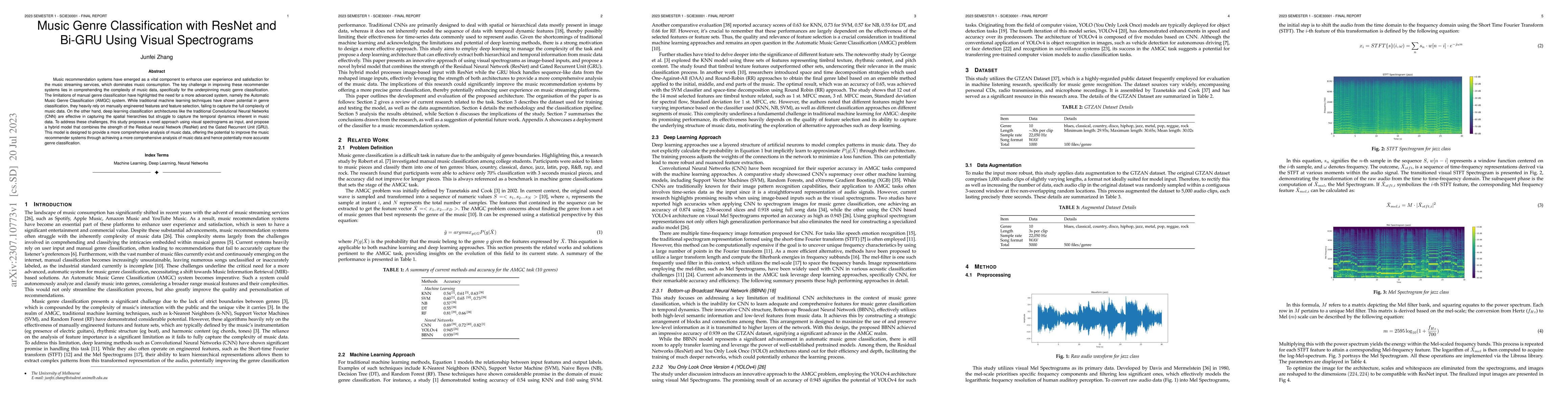 Thumbnail for Music Genre Classification with ResNet and Bi-GRU Using Visual
  Spectrograms