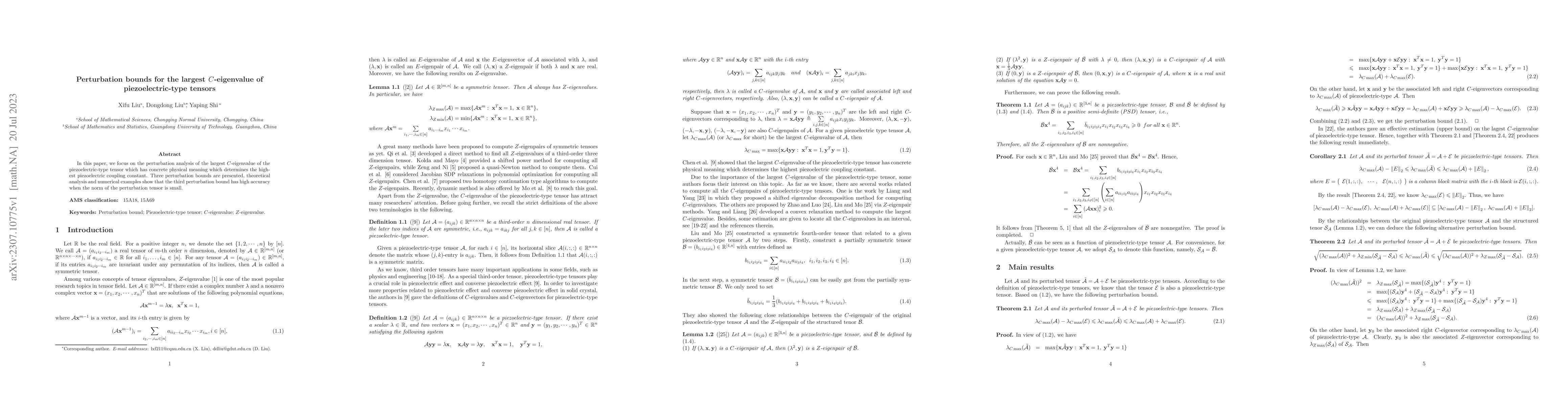 Thumbnail for Perturbation bounds for the largest C-eigenvalue of piezoelectric-type
  tensors