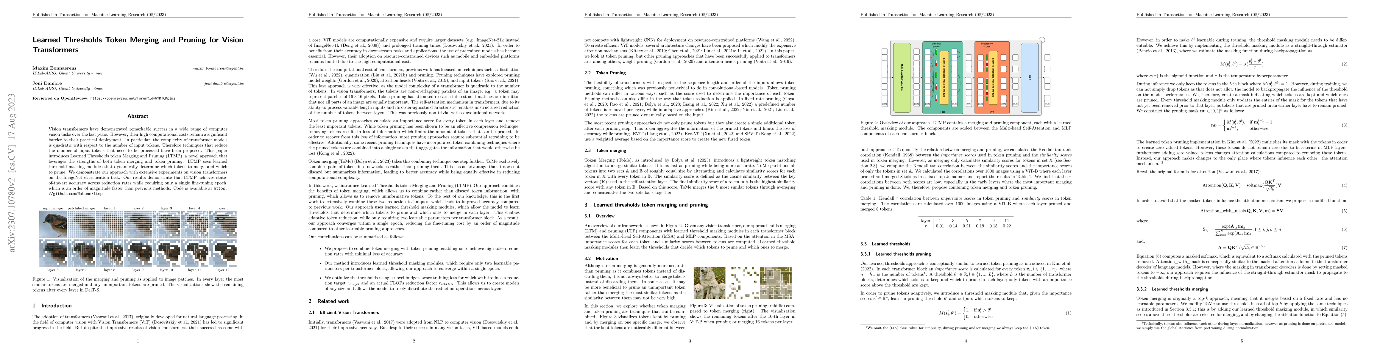 Thumbnail for Learned Thresholds Token Merging and Pruning for Vision Transformers