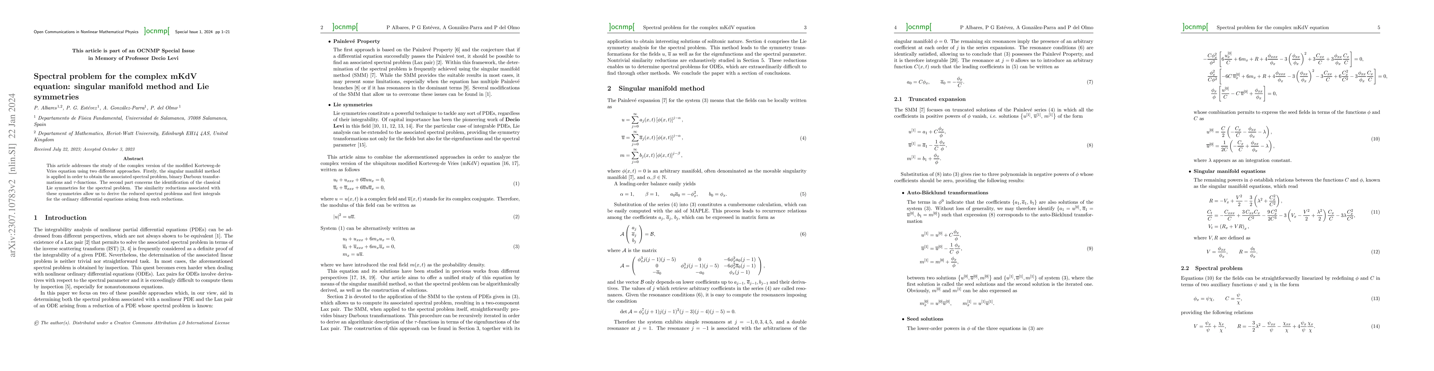 Thumbnail for Spectral problem for the complex mKdV equation: singular manifold method
  and Lie symmetries