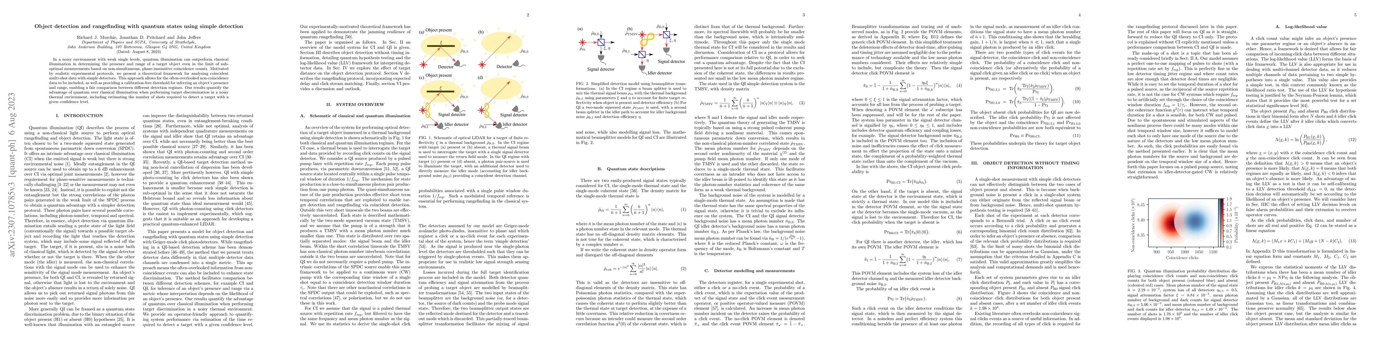 Thumbnail for Object detection and rangefinding with quantum states using simple
  detection