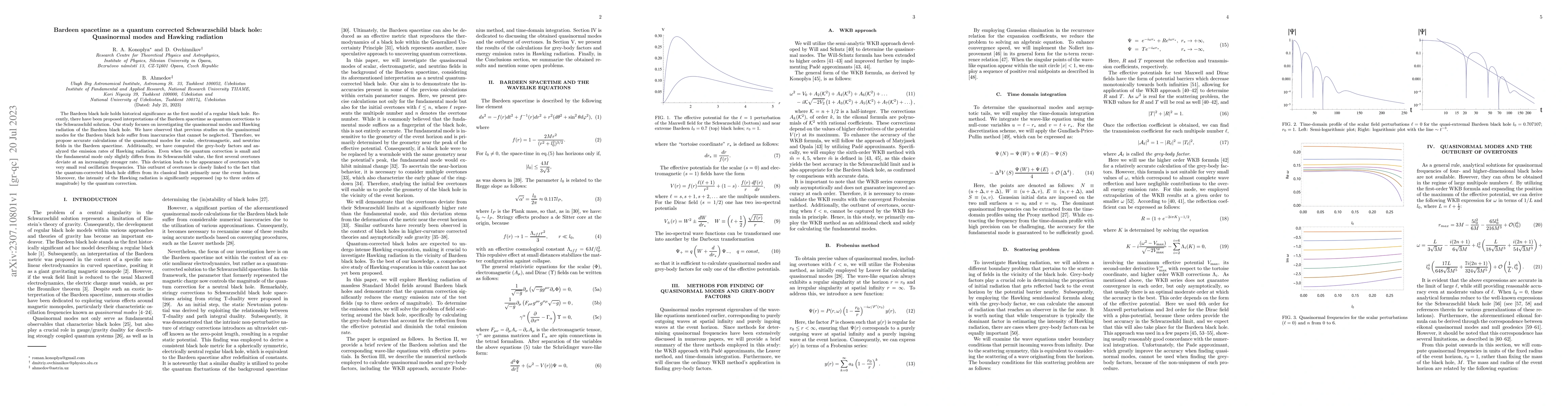 Thumbnail for Bardeen spacetime as a quantum corrected Schwarzschild black hole:
  Quasinormal modes and Hawking radiation