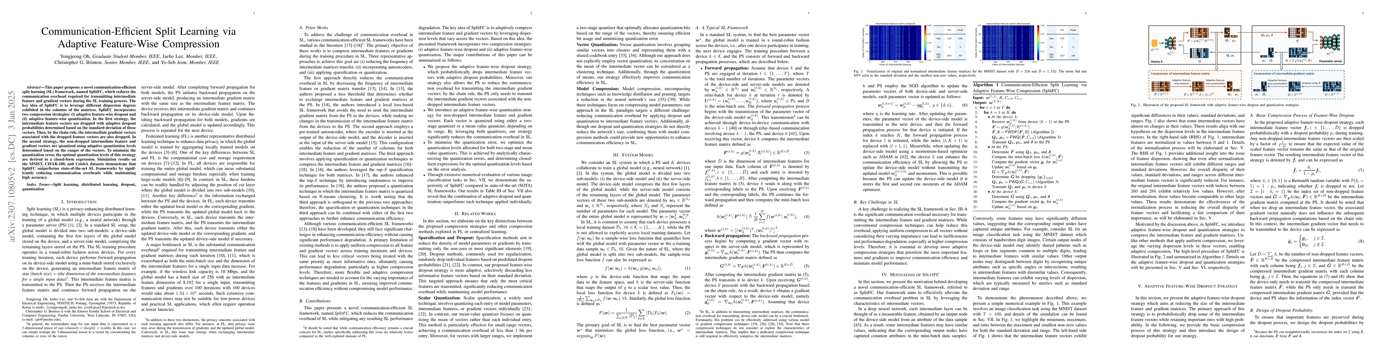 Thumbnail for Communication-Efficient Split Learning via Adaptive Feature-Wise
  Compression