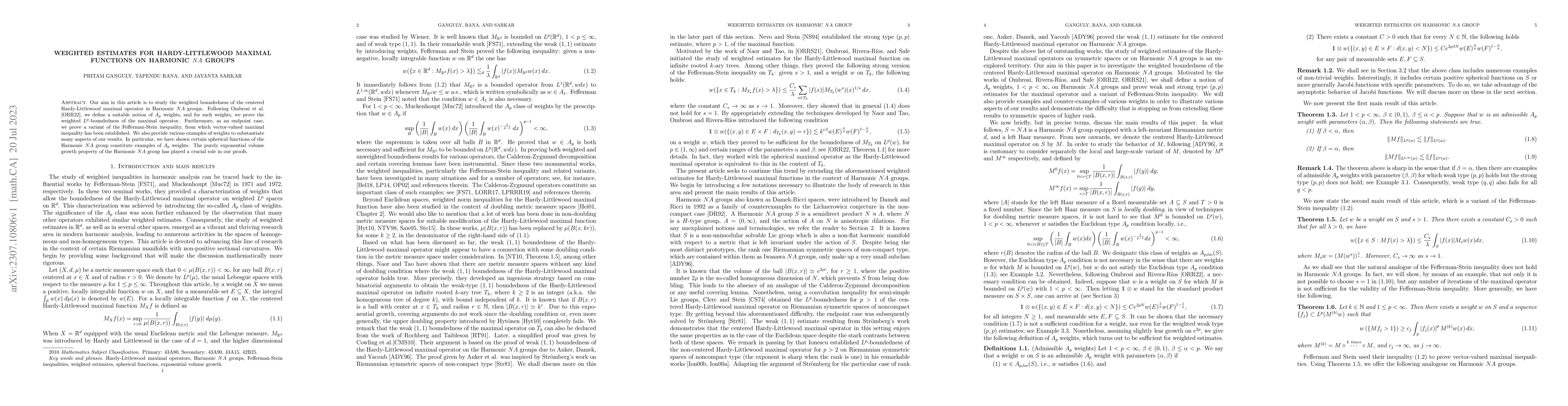 Thumbnail for Weighted estimates for Hardy-Littlewood maximal functions on Harmonic
  $NA$ groups