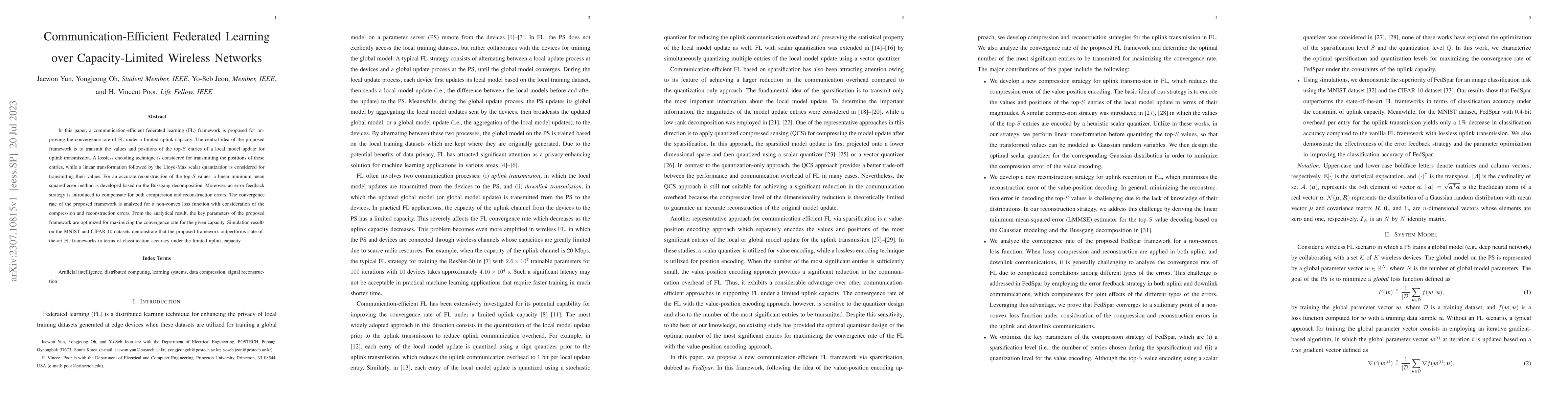 Thumbnail for Communication-Efficient Federated Learning over Capacity-Limited
  Wireless Networks