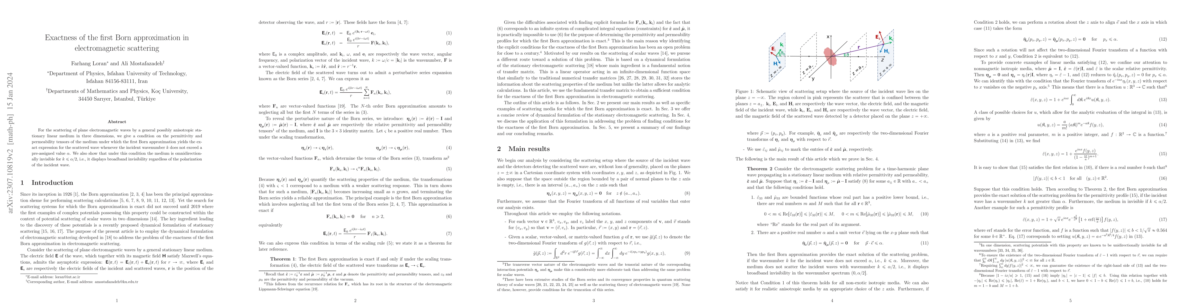 Thumbnail for Exactness of the first Born approximation in electromagnetic scattering