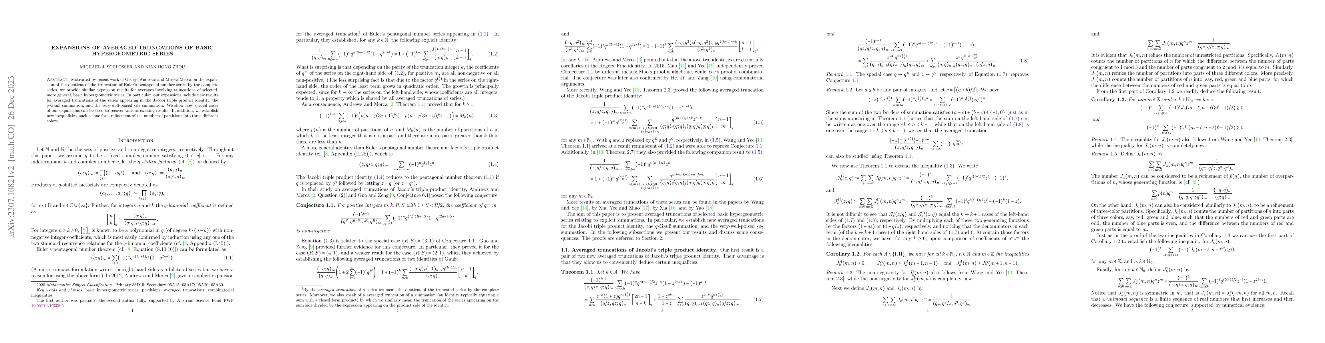 Thumbnail for Expansions of averaged truncations of basic hypergeometric series