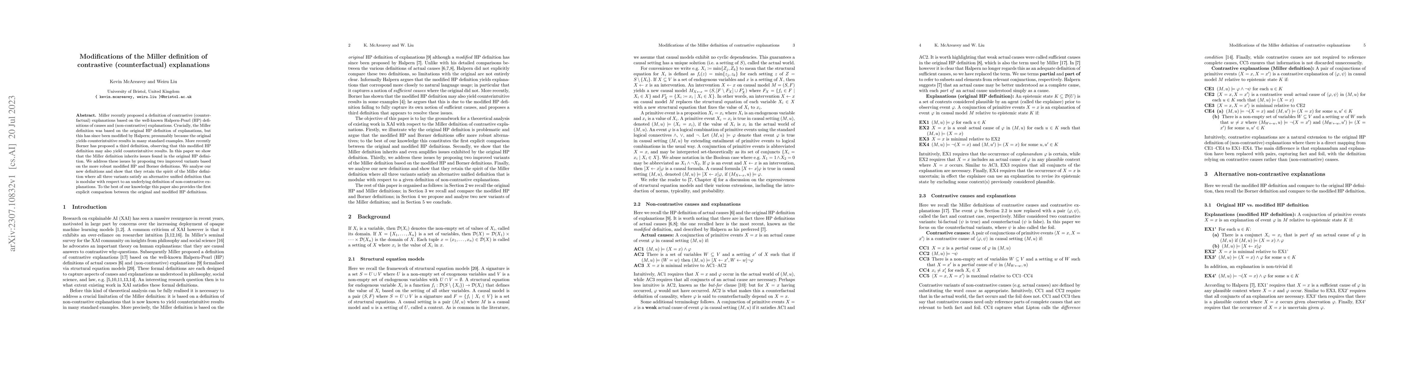 Thumbnail for Modifications of the Miller definition of contrastive (counterfactual)
  explanations