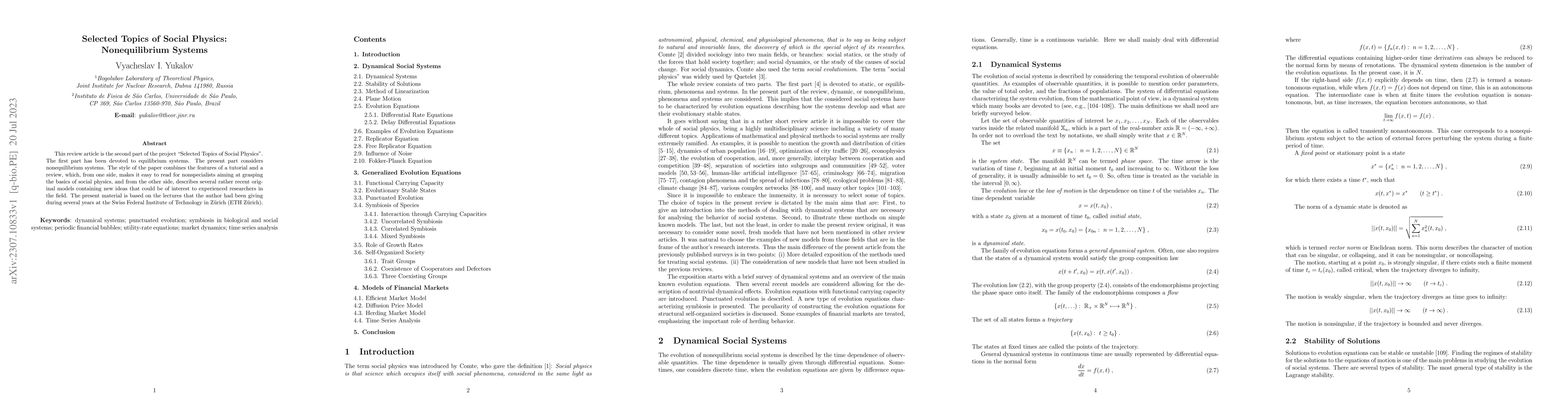 Thumbnail for Selected Topics of Social Physics: Nonequilibrium Systems