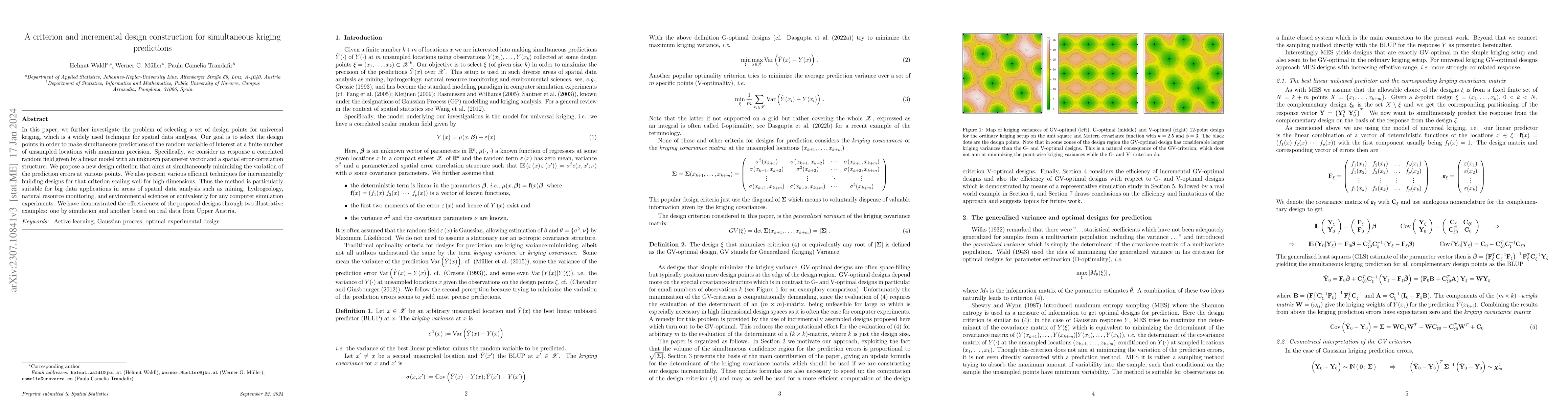 Thumbnail for A criterion and incremental design construction for simultaneous kriging
  predictions
