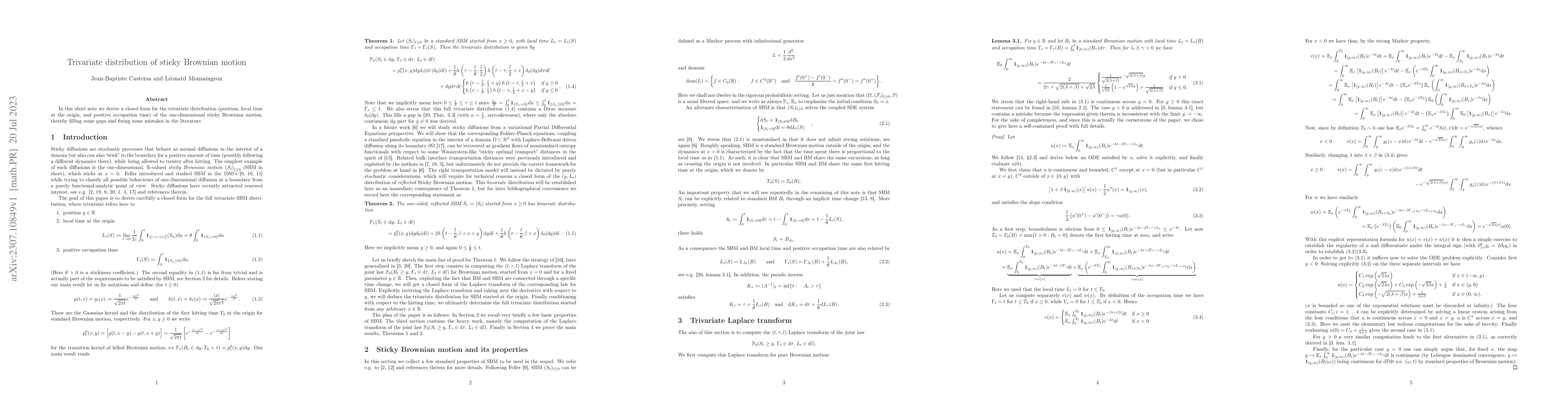 Thumbnail for Trivariate distribution of sticky Brownian motion