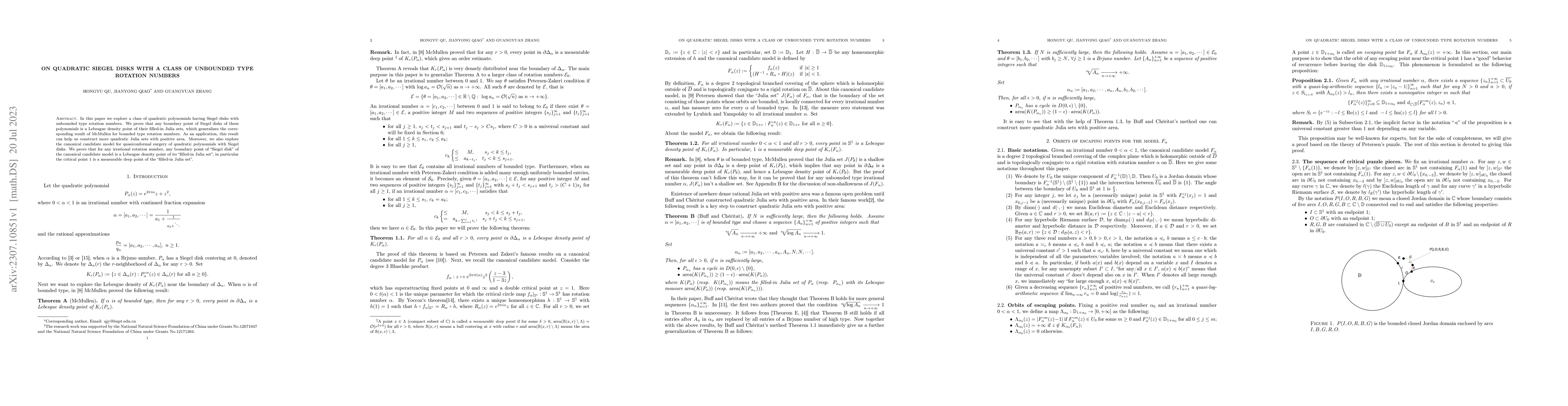 Thumbnail for On quadratic Siegel disks with a class of unbounded type rotation
  numbers
