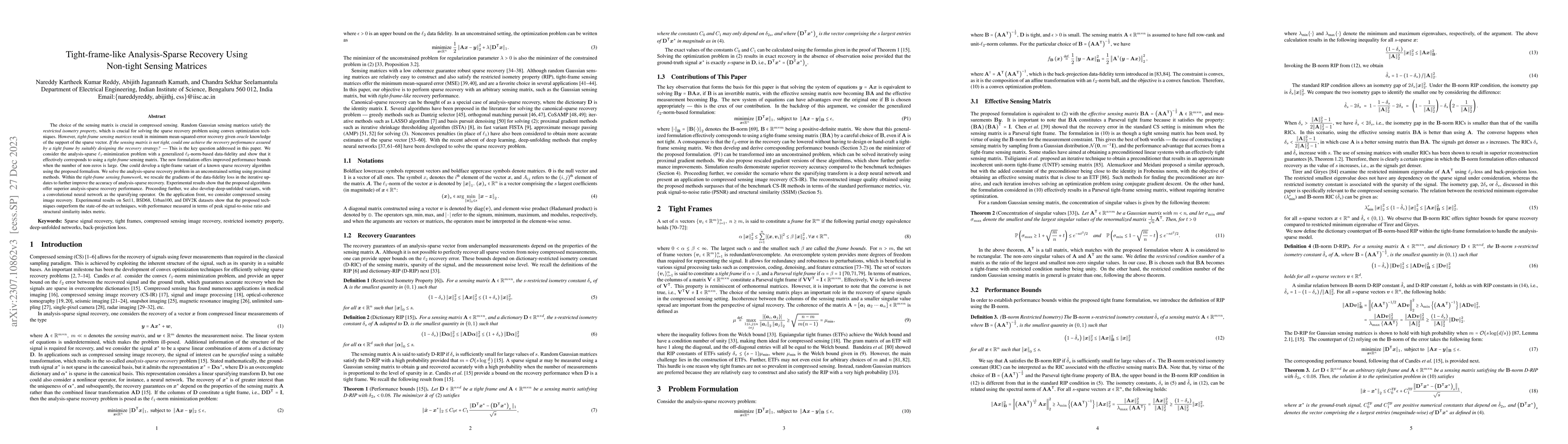 Thumbnail for Tight-frame-like Analysis-Sparse Recovery Using Non-tight Sensing
  Matrices