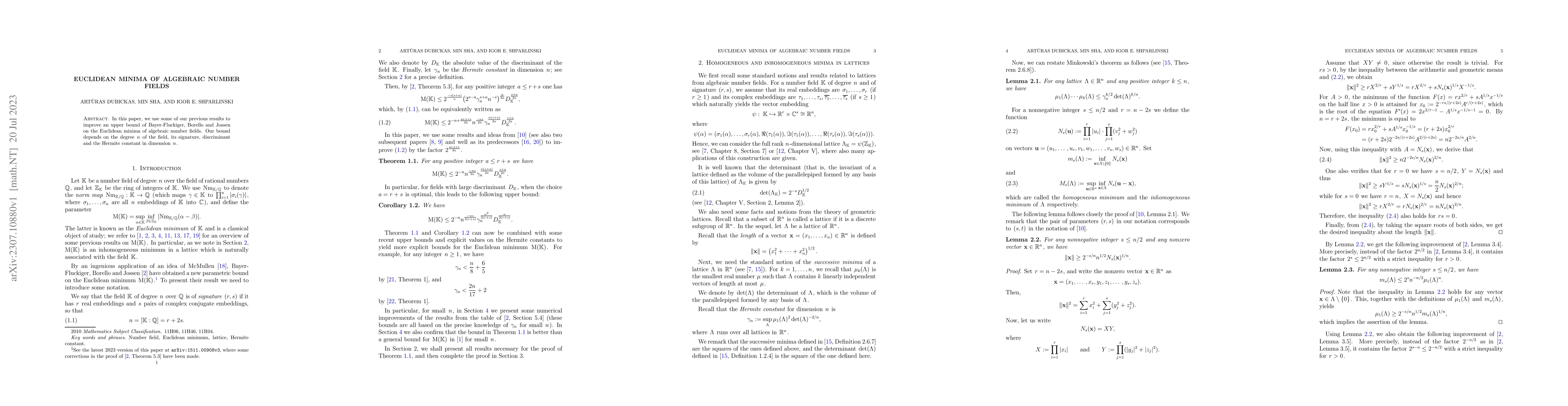 Thumbnail for Euclidean minima of algebraic number fields