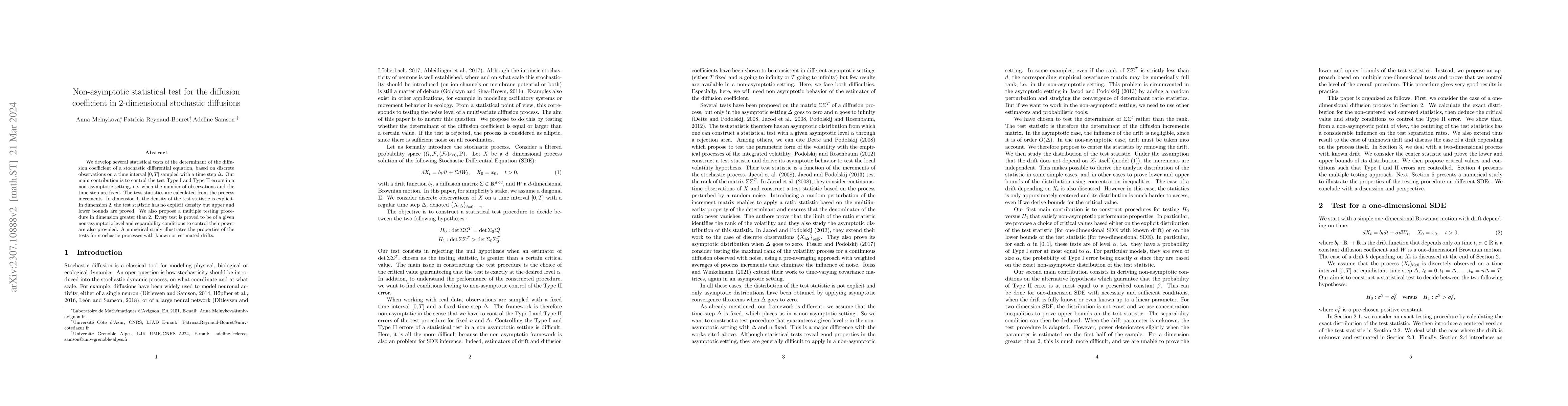 Thumbnail for Non-asymptotic statistical test of the diffusion coefficient of
  stochastic differential equations
