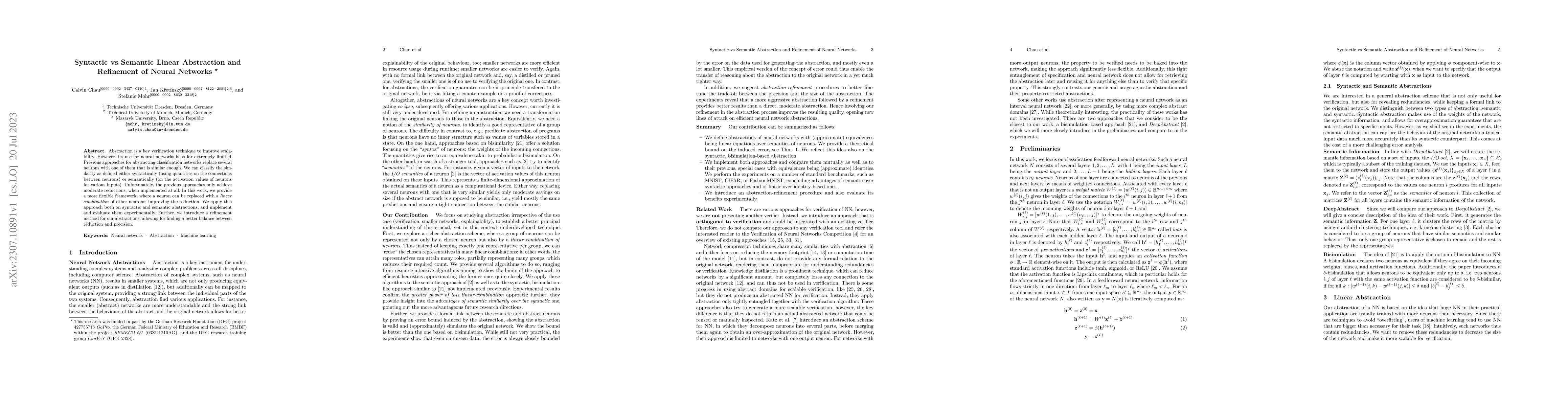 Thumbnail for Syntactic vs Semantic Linear Abstraction and Refinement of Neural
  Networks