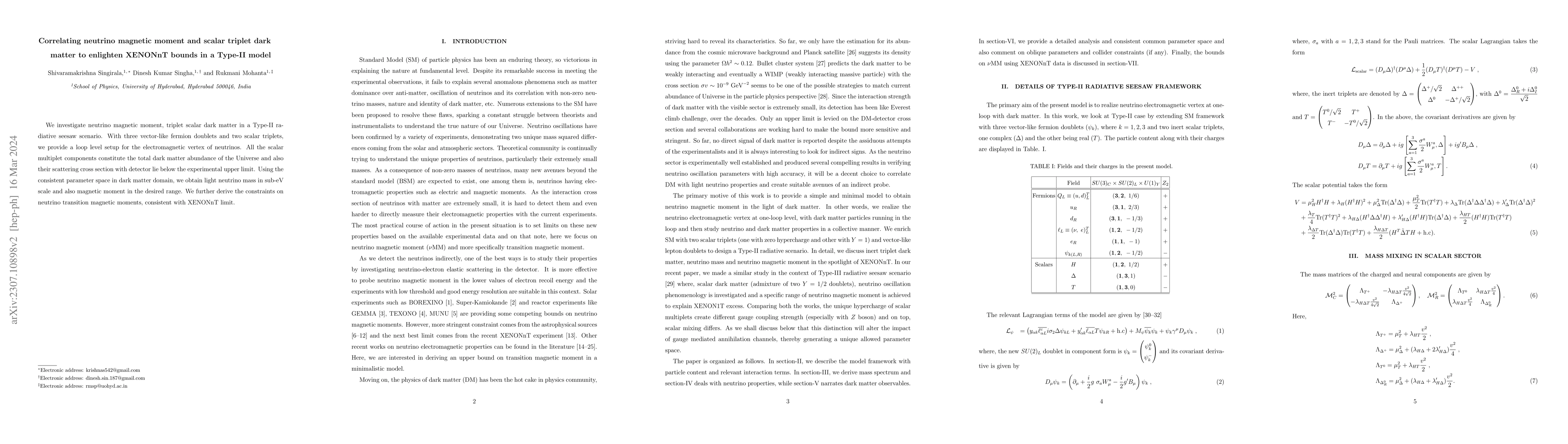 Thumbnail for Correlating neutrino magnetic moment and scalar triplet dark matter to
  enlighten XENONnT bounds in a Type-II model