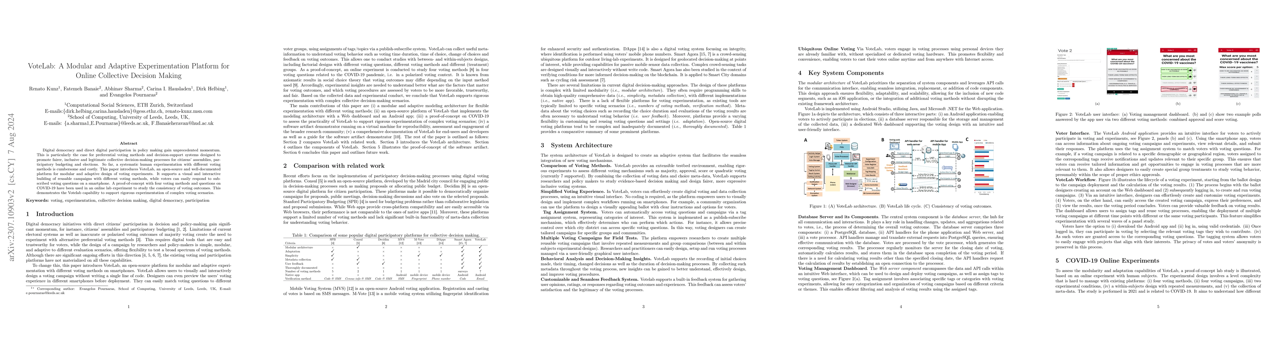 Thumbnail for VoteLab: A Modular and Adaptive Experimentation Platform for Online
  Collective Decision Making