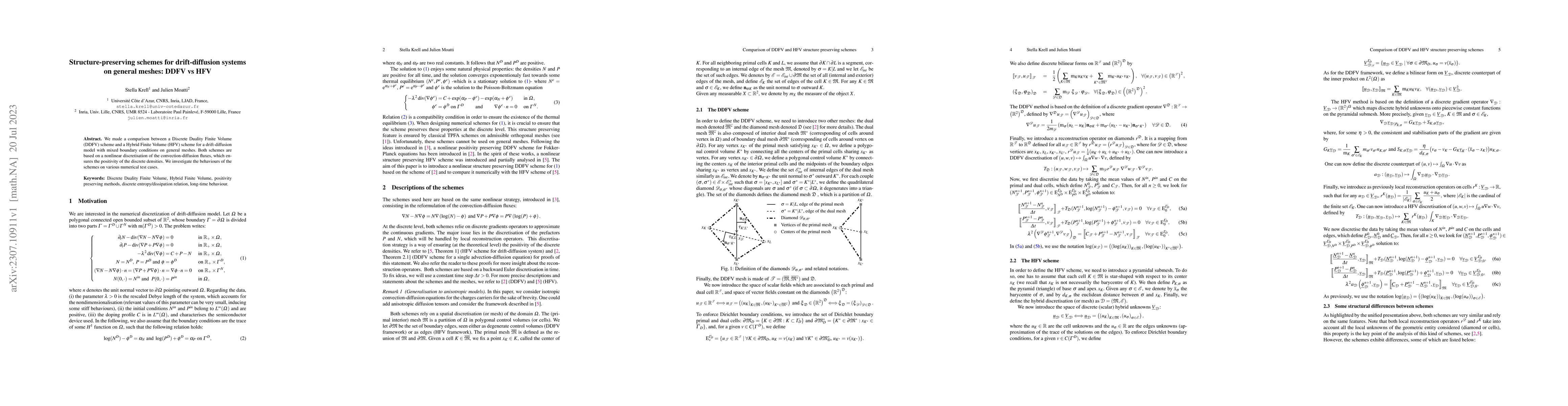 Thumbnail for Structure-preserving schemes for drift-diffusion systems on general
  meshes: DDFV vs HFV