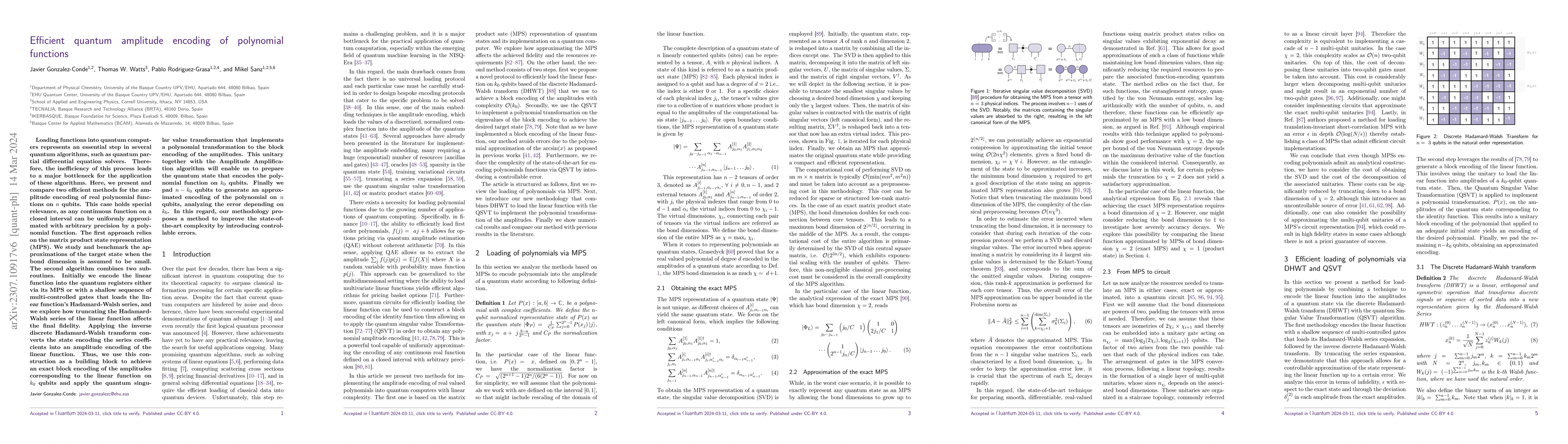 Thumbnail for Efficient quantum amplitude encoding of polynomial functions