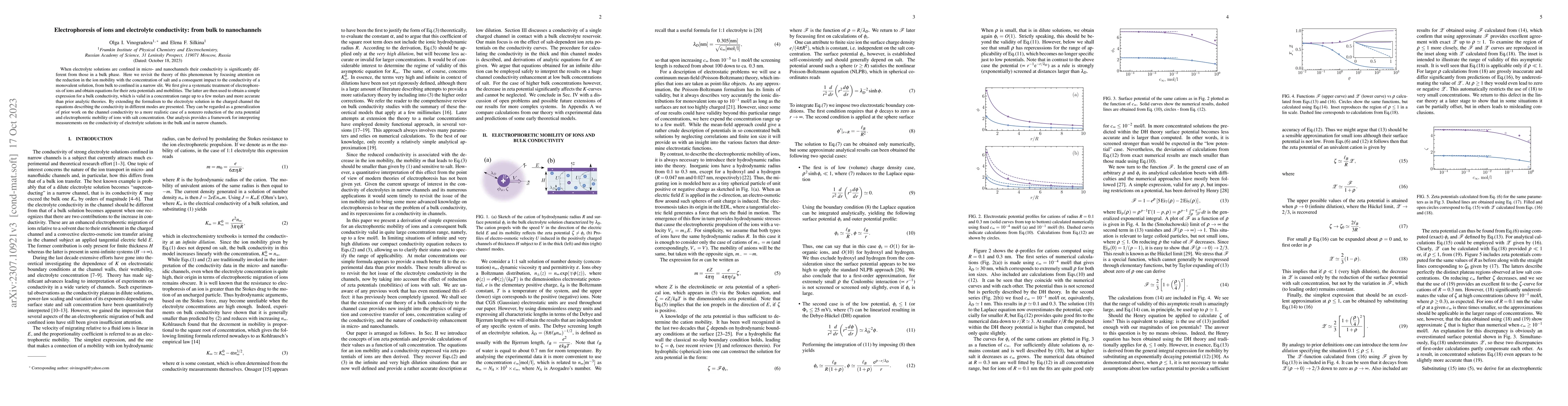 Thumbnail for Electrophoresis of ions and electrolyte conductivity: from bulk to
  nanochannels