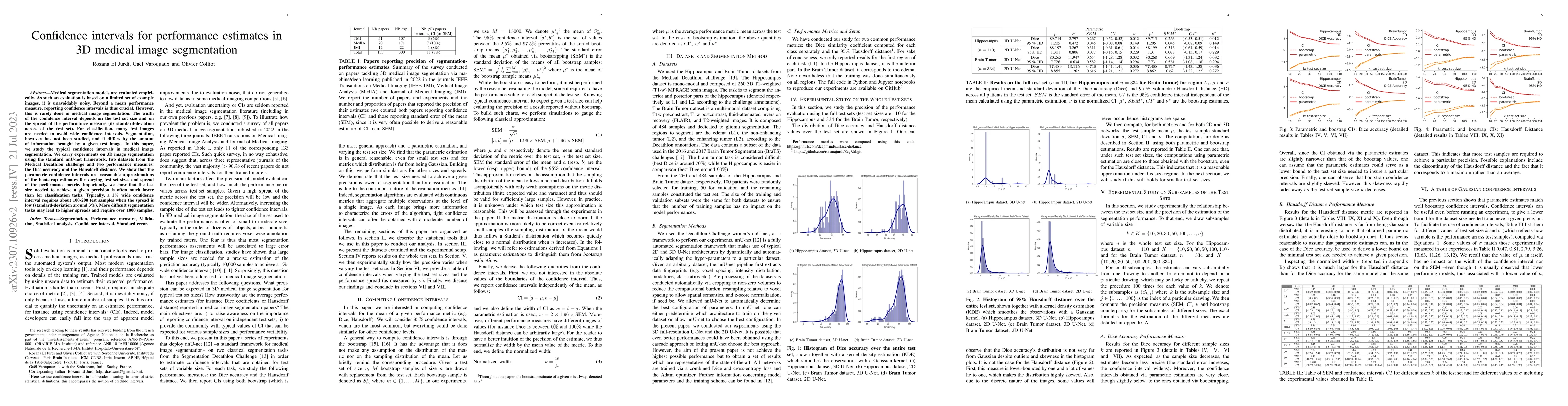 Thumbnail for Confidence intervals for performance estimates in 3D medical image
  segmentation