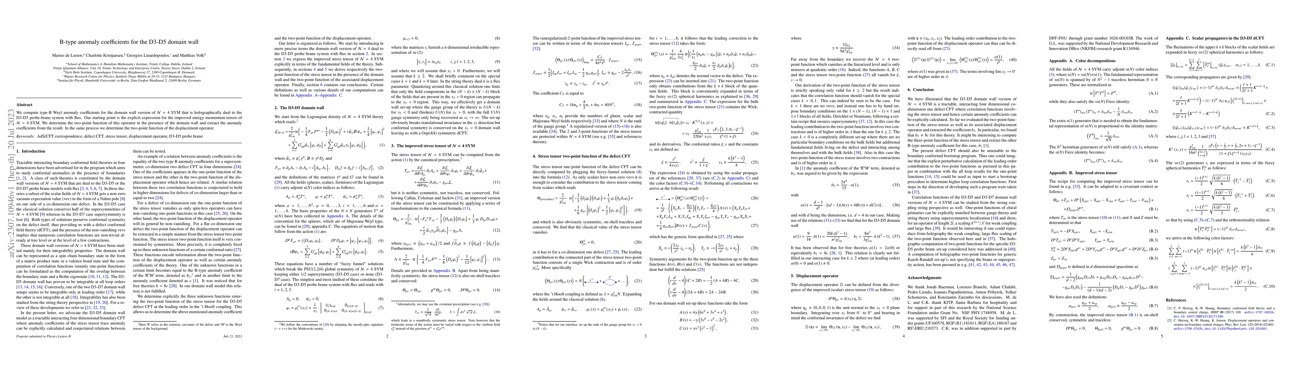 Thumbnail for B-type anomaly coefficients for the D3-D5 domain wall