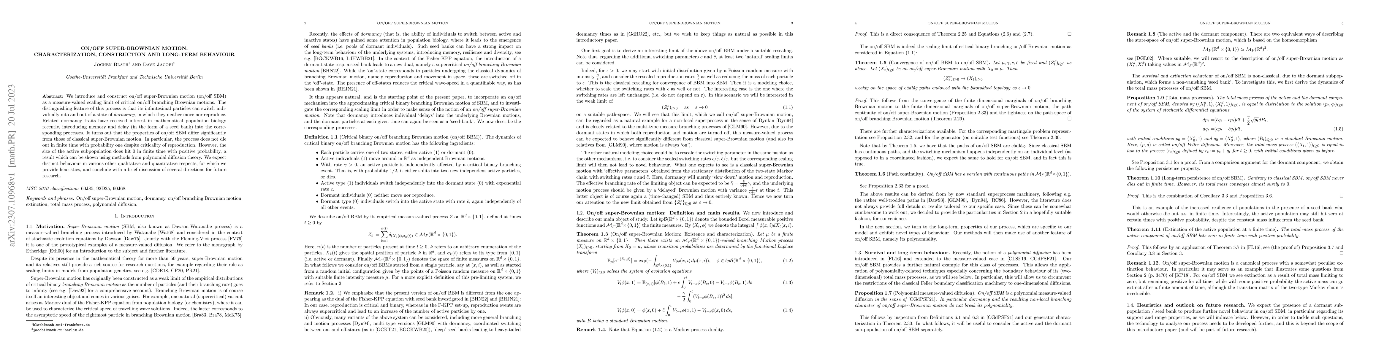 Thumbnail for On/off super-Brownian motion: Characterization, construction and
  long-term behaviour