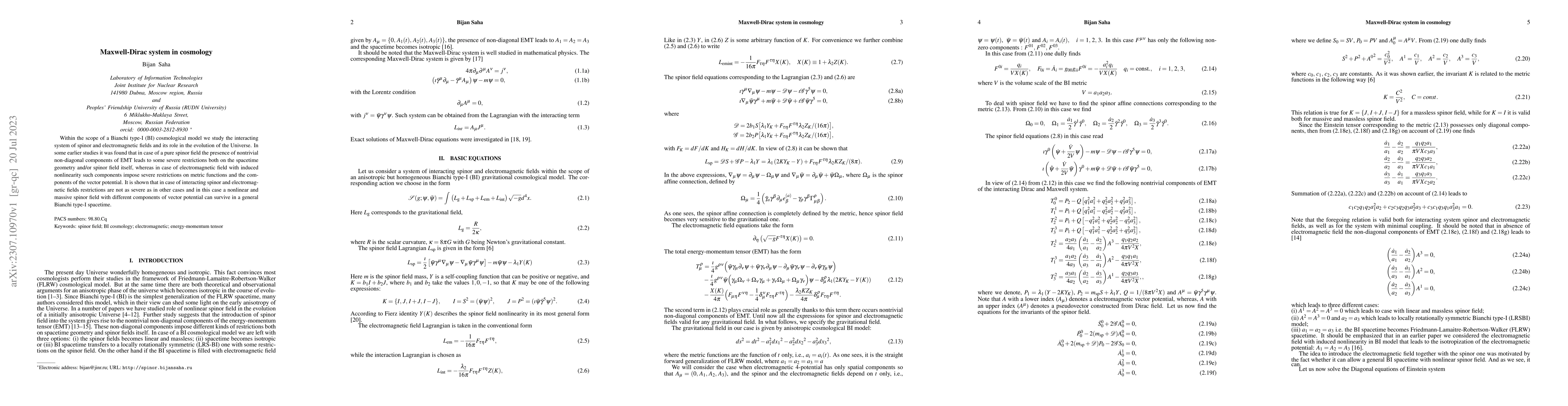 Thumbnail for Maxwell-Dirac system in cosmology