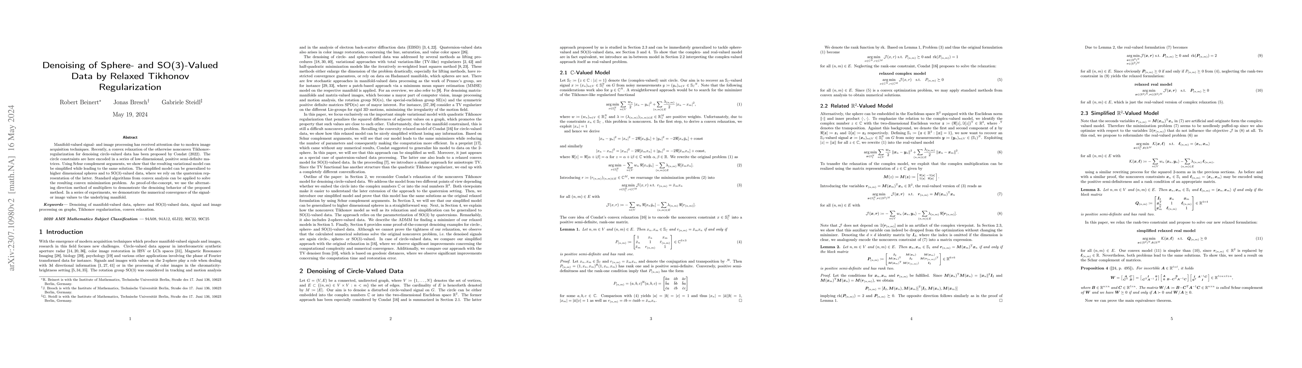 Thumbnail for Denoising of Sphere- and SO(3)-Valued Data by Relaxed Tikhonov
  Regularization