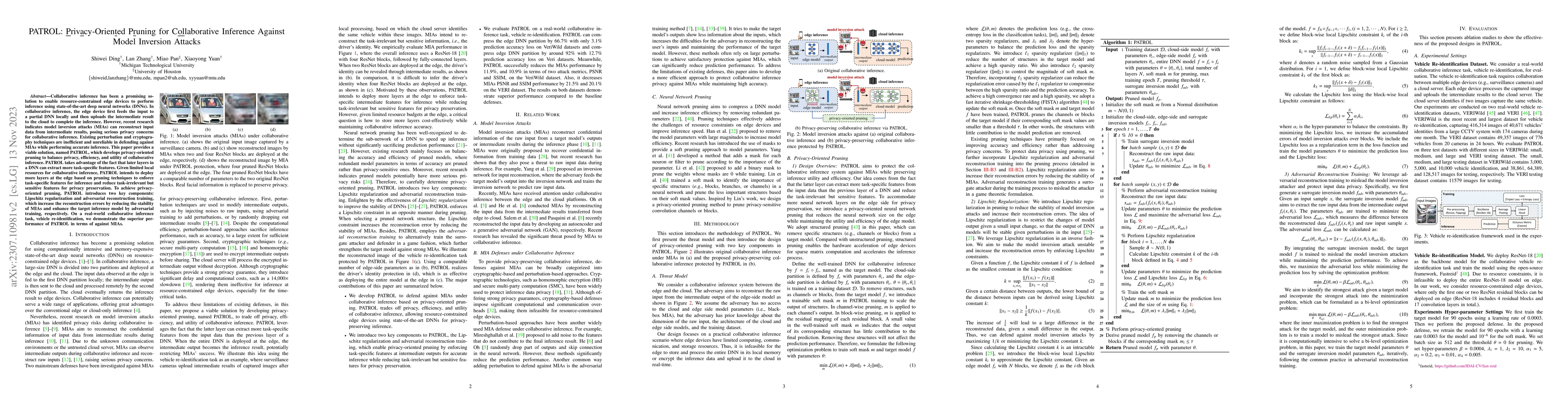 Thumbnail for PATROL: Privacy-Oriented Pruning for Collaborative Inference Against
  Model Inversion Attacks