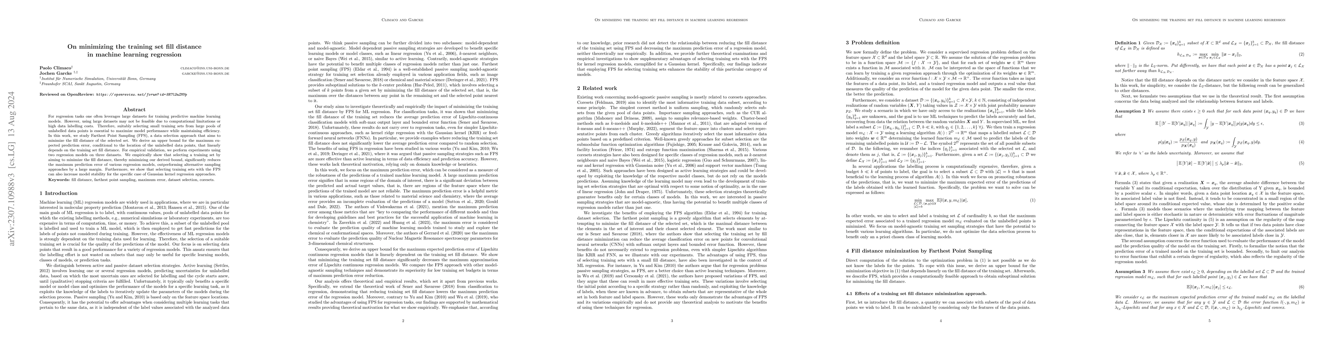 Thumbnail for On minimizing the training set fill distance in machine learning
  regression
