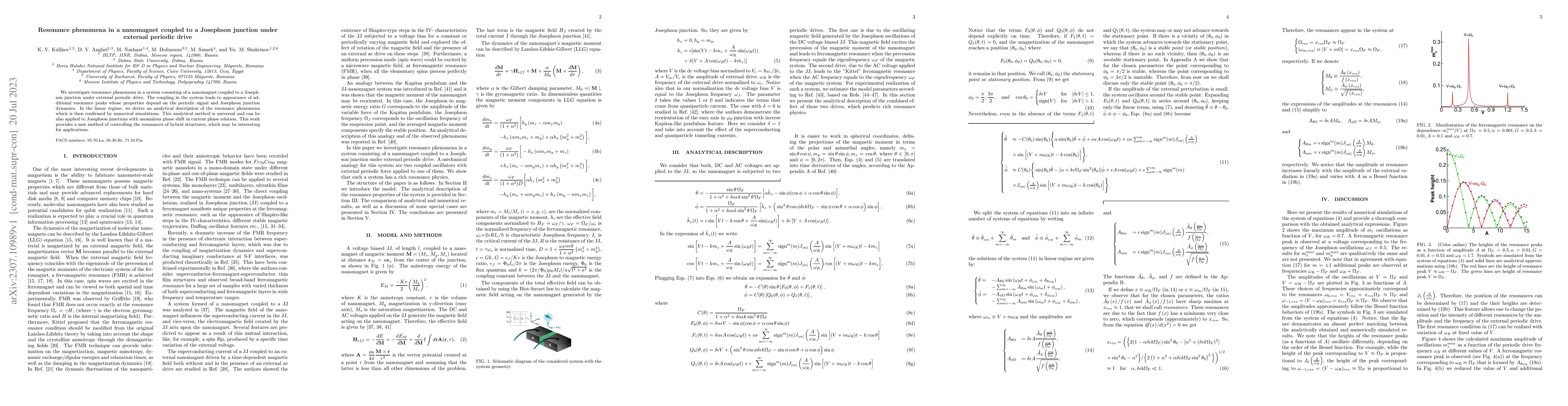 Thumbnail for Resonance phenomena in a nanomagnet coupled to a Josephson junction
  under external periodic drive