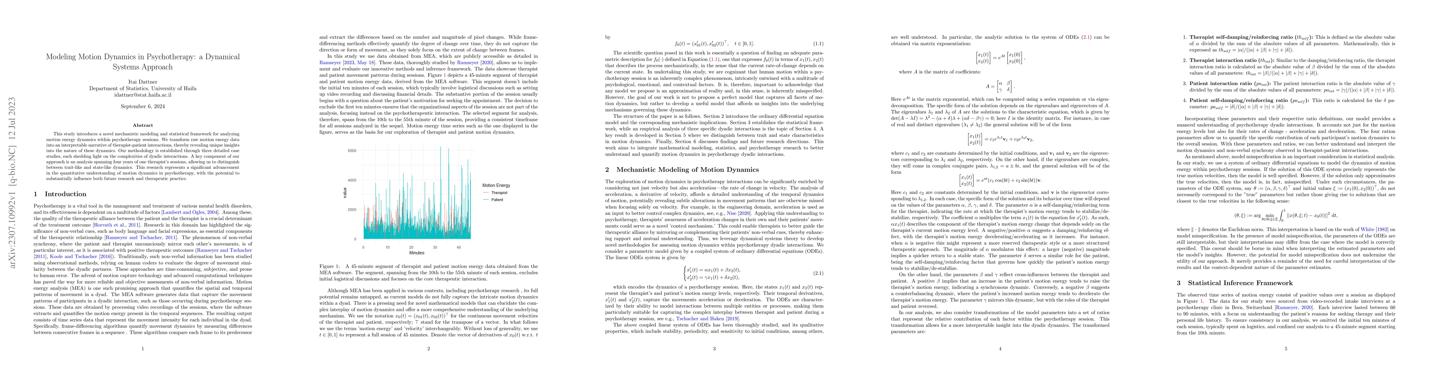 Thumbnail for Modeling Motion Dynamics in Psychotherapy: a Dynamical Systems Approach