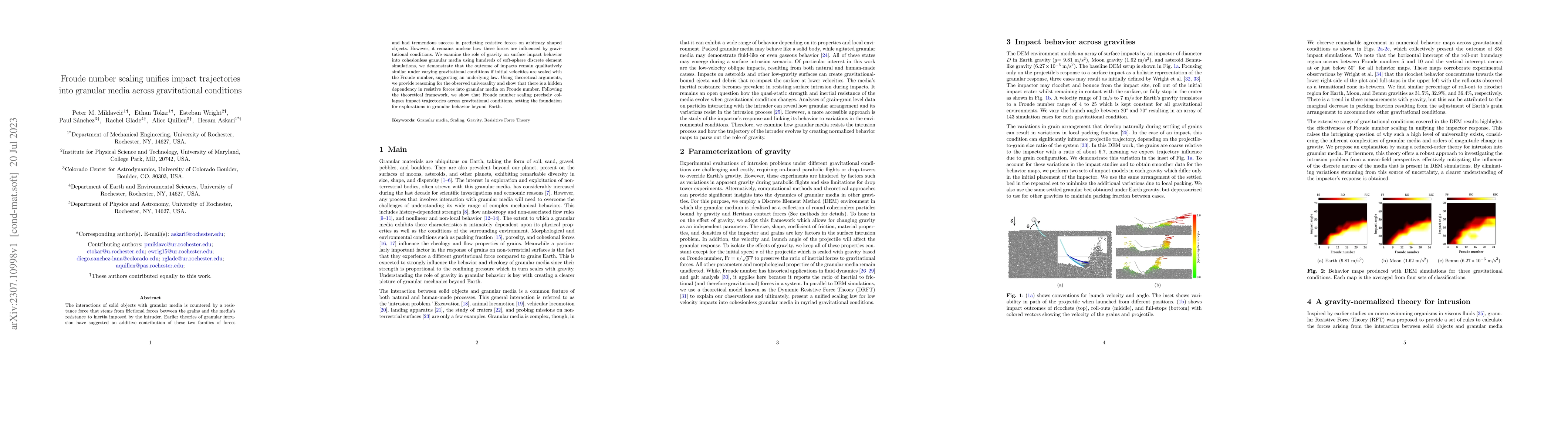 Thumbnail for Froude number scaling unifies impact trajectories into granular media
  across gravitational conditions