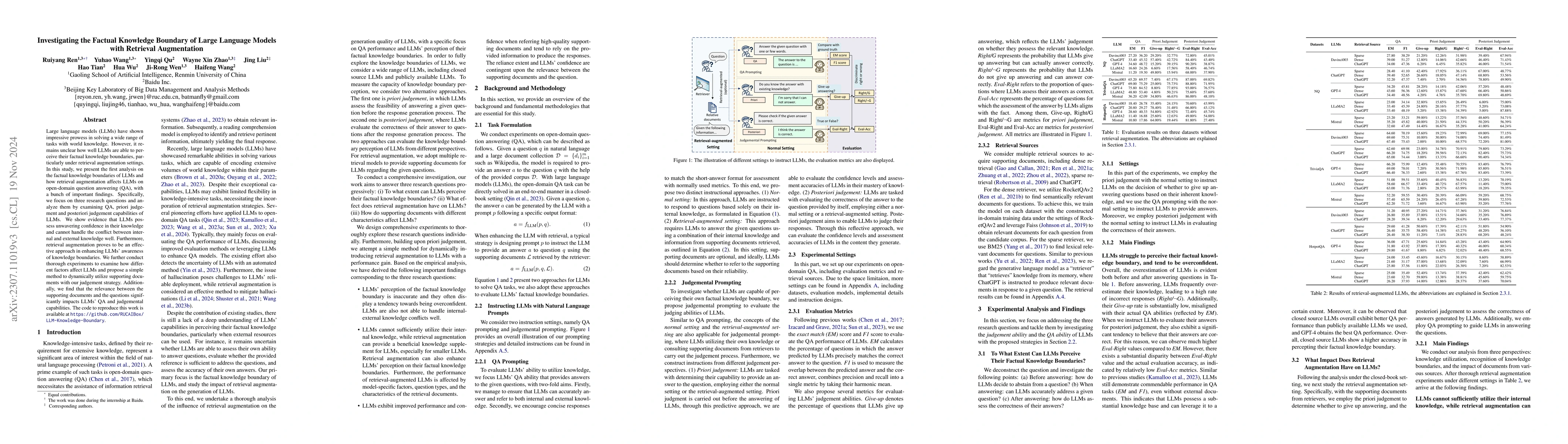 Thumbnail for Investigating the Factual Knowledge Boundary of Large Language Models
  with Retrieval Augmentation