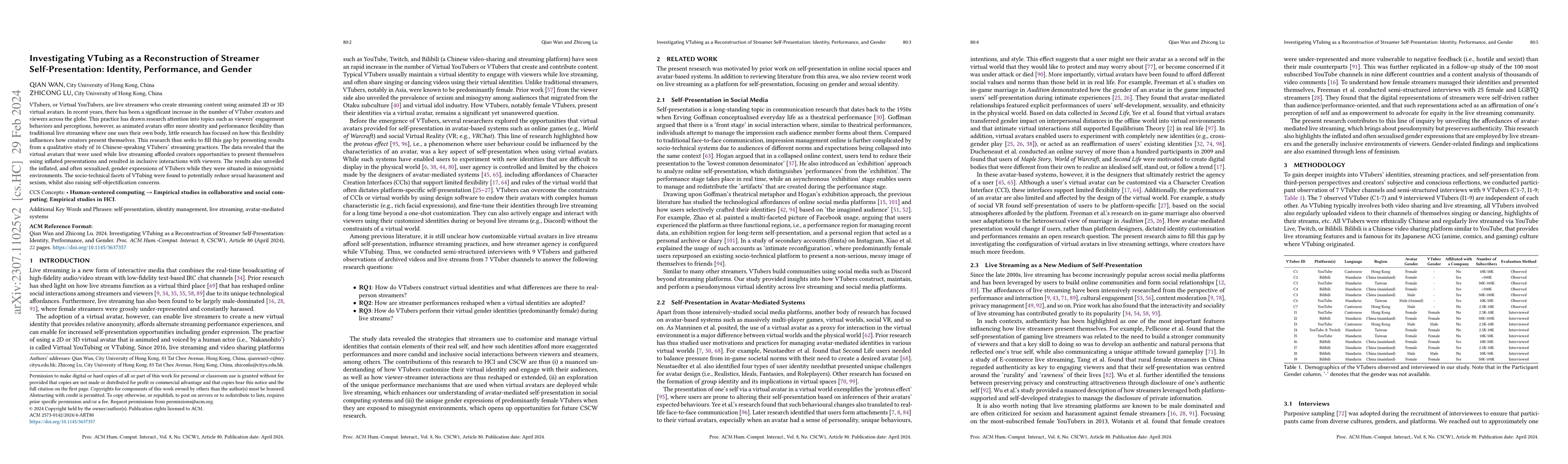Thumbnail for Investigating VTubing as a Reconstruction of Streamer Self-Presentation:
  Identity, Performance, and Gender