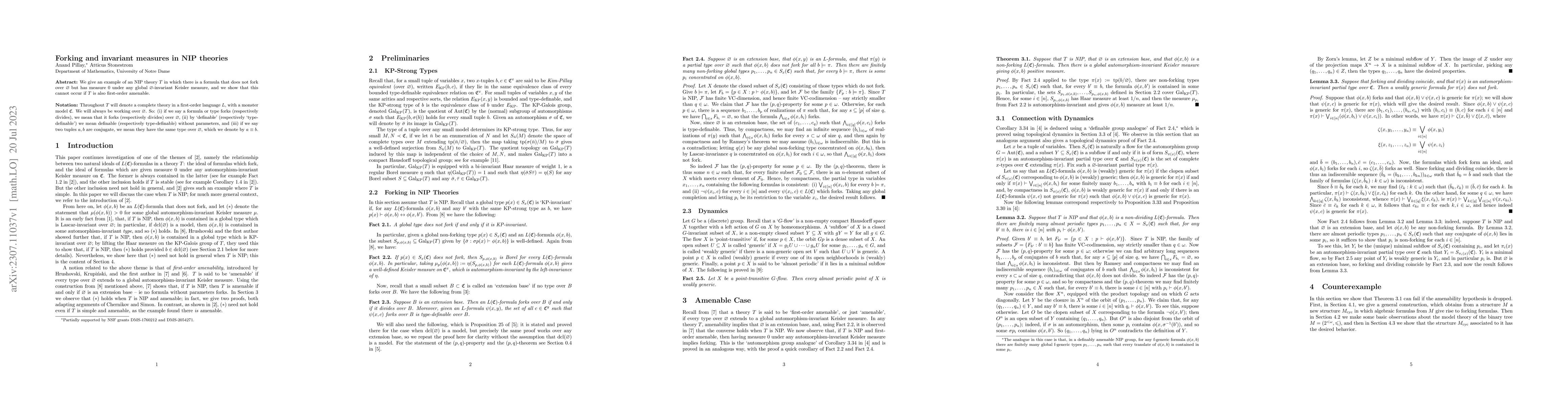 Thumbnail for Forking and invariant measures in NIP theories