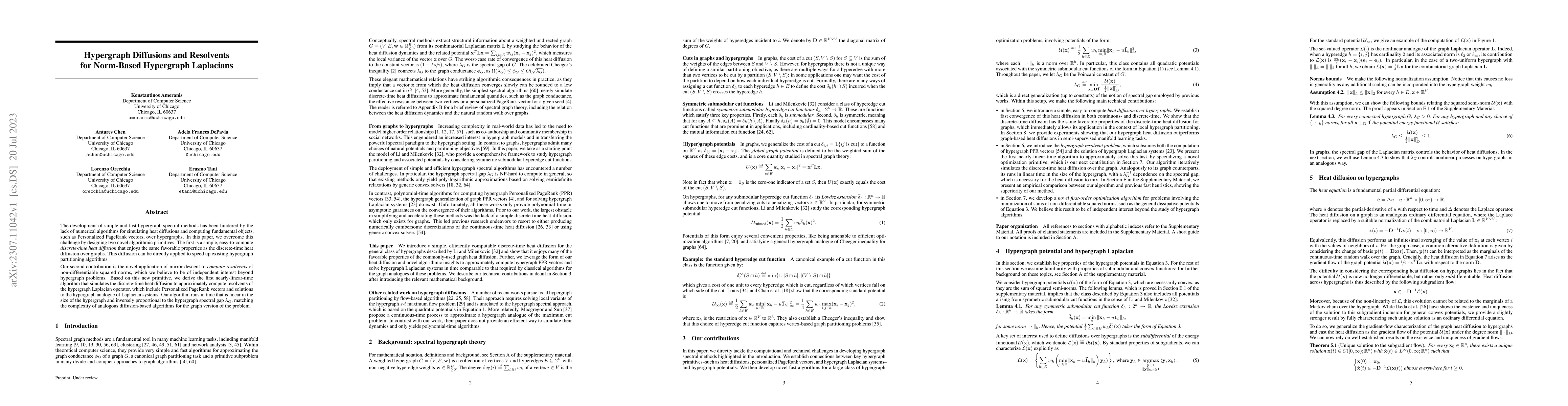 Thumbnail for Hypergraph Diffusions and Resolvents for Norm-Based Hypergraph
  Laplacians