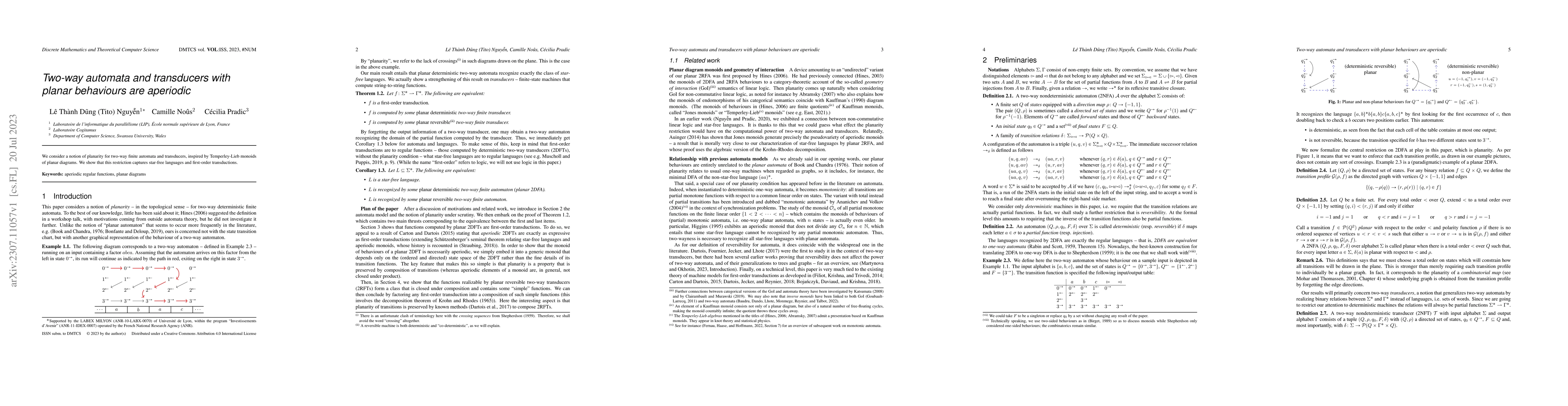 Thumbnail for Two-way automata and transducers with planar behaviours are aperiodic